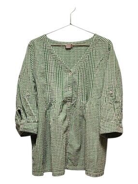 American Sweetheart Green Gingham Button-Front Peplum Top XL
